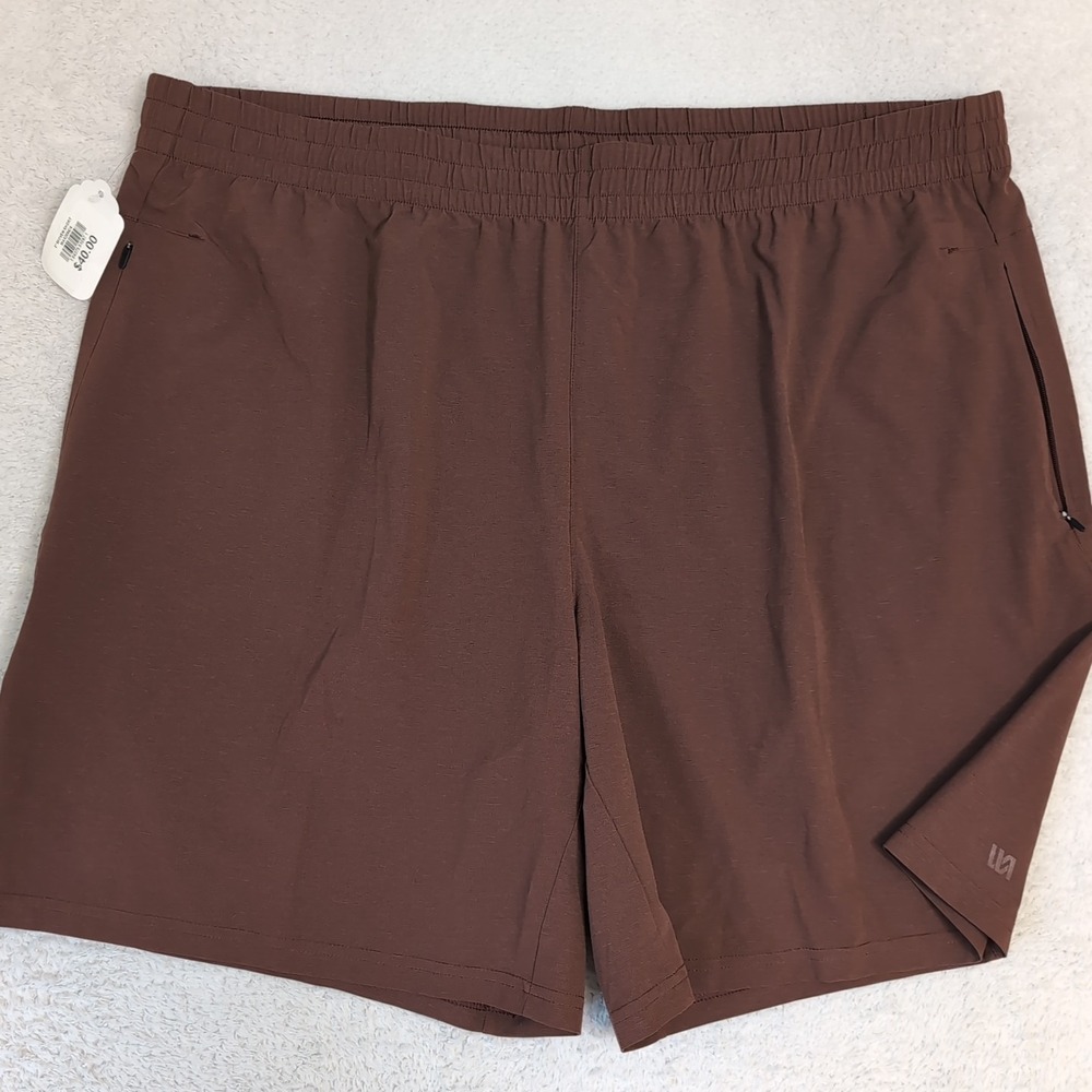 $40 NEW VRST Men's 8'' Woven Shorts 2XL 40"x8" Brown/Red Stretchy Performance